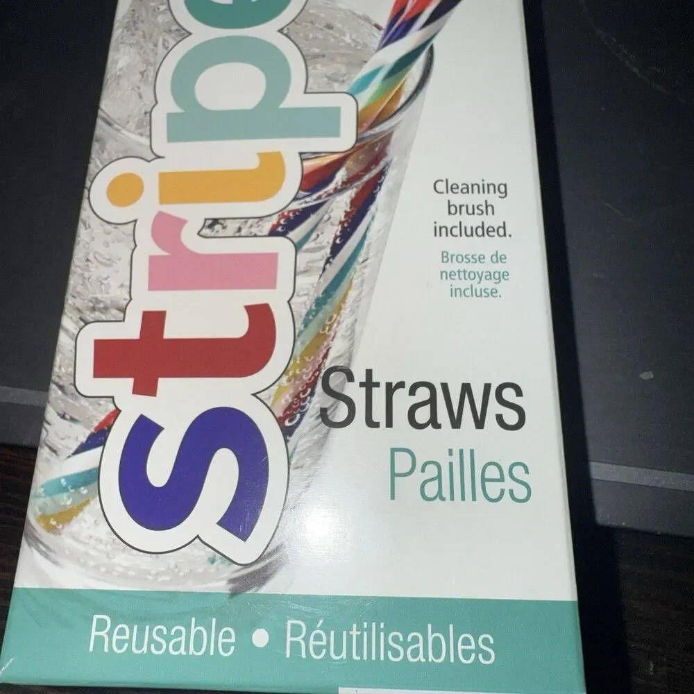 Joie Stripes Straws, 30 Pc Rainbow, Reusable & Eco-Friendly With Cleaning Brush